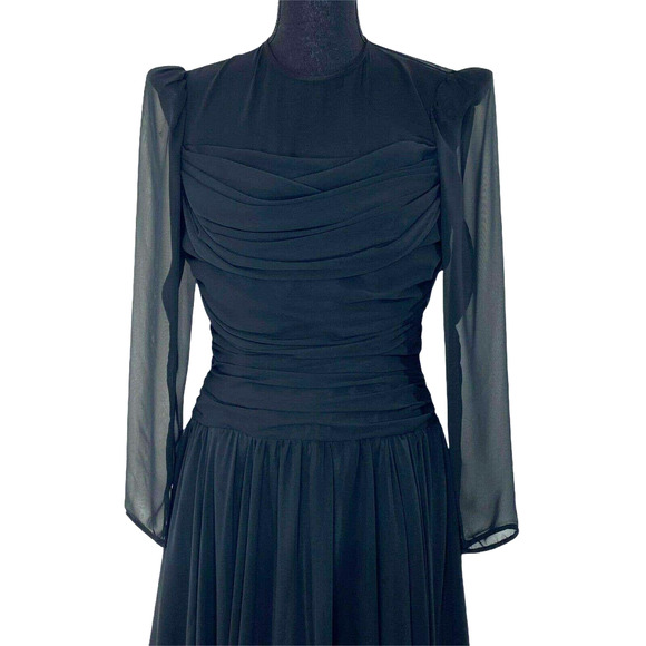 Vintage Anne Hobbs for Kastina Black Sheer Layered Silk Classic Modest Dress Sz6 - Picture 2 of 10